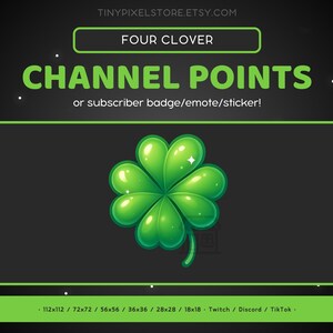 Four Clover Twitch Channel Point Icon - Sub Badge, Emote, Luck Discord Emote, Streaming Assets, Gaming Emoji, Sticker Loyalty Badge, Lucky