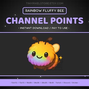 Rainbow Bee Twitch Channel Point Icon, Sub Badge, Emote - Fluffy Bee Discord Emote, Streaming Assets, Gaming, Emoji, Sticker, Loyalty Badge
