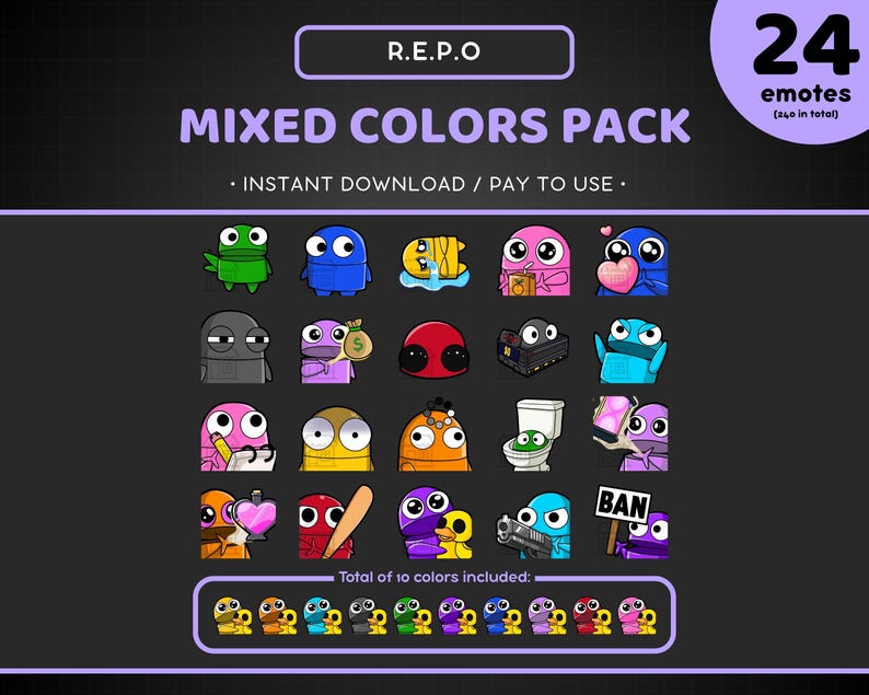 REPO Twitch Emote Bundle 24x - All Colors - R.E.P.O Discord Emote ...