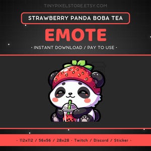 Panda Strawberry Boba Tea Twitch Emote - Panda Bubble Tea Discord Emote, Streaming Assets, Gaming, Sticker, Emoticon, Animal, Funny, Cute