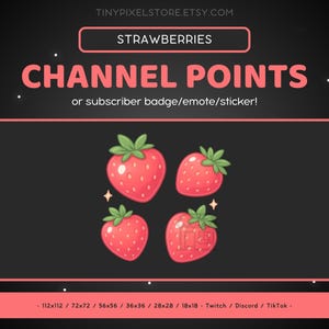 Strawberry Twitch Channel Point Icon, Sub Badge, Emote - Cute Discord Emote, Streaming Assets, Gaming Emoji Sticker, Fruit, Funny, Kawaii