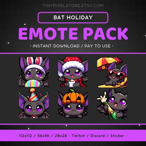 Pacchetto 6x di emote Bat Twitch - Pacchetto festivo, emote Discord, divertente, risorse per lo streaming, horror, gotico