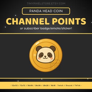 Icono de punto de canal de Twitch con moneda dorada de Panda, insignia de suscripción, gesto: gesto lindo de Discord, recursos de streaming, emoji de juegos, pegatina, animal, kawaii