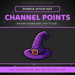 Lila Hexenhut Twitch Channel Point Icon, Sub Badge, Emote - Magical Hat Emote, Gaming Emoji, Aufkleber, Loyalitätsabzeichen