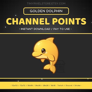 Icône de point de chaîne Twitch Golden Dolphin, badge secondaire, emote - Emote Discord Dolphin, éléments de streaming, jeux, emoji, autocollant, badge de fidélité