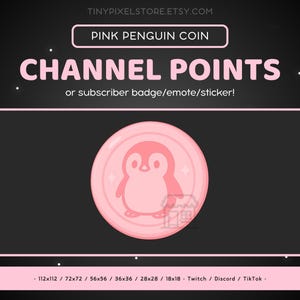 Penguin Pink Coin Twitch Channel Point Icon, Sub Badge, Emote - Cute Discord Emote, Streaming Assets Gaming Emoji, Sticker, Animal, Kawaii