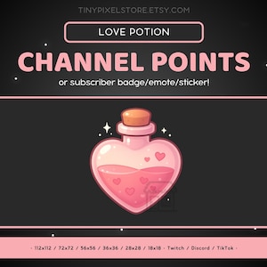 Love Potion Twitch Channel Point Icon - Sub Badge, Emote, Pink Potion Discord Emote, Streaming Assets, Gaming Emoji, Sticker, Heart, Glitter