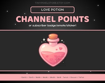 Love Potion Twitch Channel Point Icon - Sub Badge, Emote, Pink Potion Discord Emoji, Sticker, Heart, Glitter