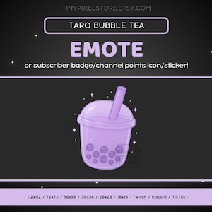 Taro Milk Bubble Tea Twitch Emote - Boba Tea Channel Point-pictogram, subbadge, Discord-emote, streaming-items, gaming-emoji, sticker, drankje