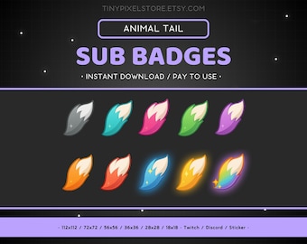 Badge Twitch Coda di Animale, Emote - Bit, Discord, Icona Punto Canale, Streaming, Emoji, Adesivo