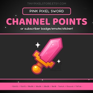 Pink Sword Twitch Channel Point Icon, Sub Badge, Emote - Cute Discord Emote, Streaming Assets, Gaming Emoji Sticker, Pixel, Fight, Attack