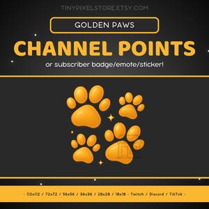 Golden Paw Twitch Channel Point Icon, Sub Badge, Emote - Cat Dog Pet Print Discord Emote, Streaming Assets, Gaming Emoji, Sticker, Loyalty