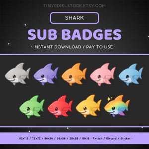 Shark Twitch Sub Badge, Emote - Bit Badges, Discord Emote, Channel Point Icon, Streaming Assets, Gaming Emoji, Sticker, Loyalty Badge