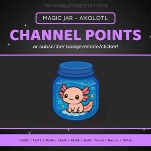 Niedliches Axolotl Twitch Channel Point Symbol - Sub Badge, Emote, Magical Jar Discord Emote, Gaming Emoji, Aufkleber, Loyalitätsabzeichen