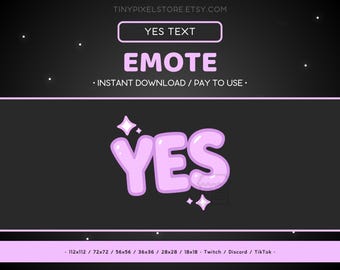YES Twitch Emote Reaction Text - Purple Pastel Text, Discord, Streaming Assets, Funny, Sparkle, Glow