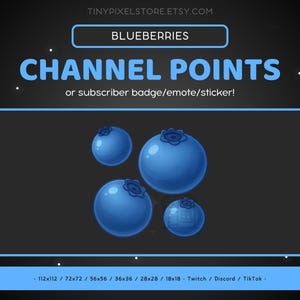 Blueberry Twitch Channel Point Icon, Sub Badge, Emote - Cute Discord Emote, Streaming Assets, Gaming Emoji Sticker, Fruit, Funny, Kawaii