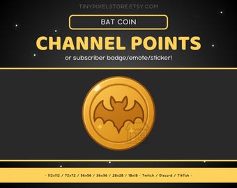 Bat Golden Coin Twitch Channel Point Icon, Sub Badge, Emote - Cute Discord Emoji, Sticker