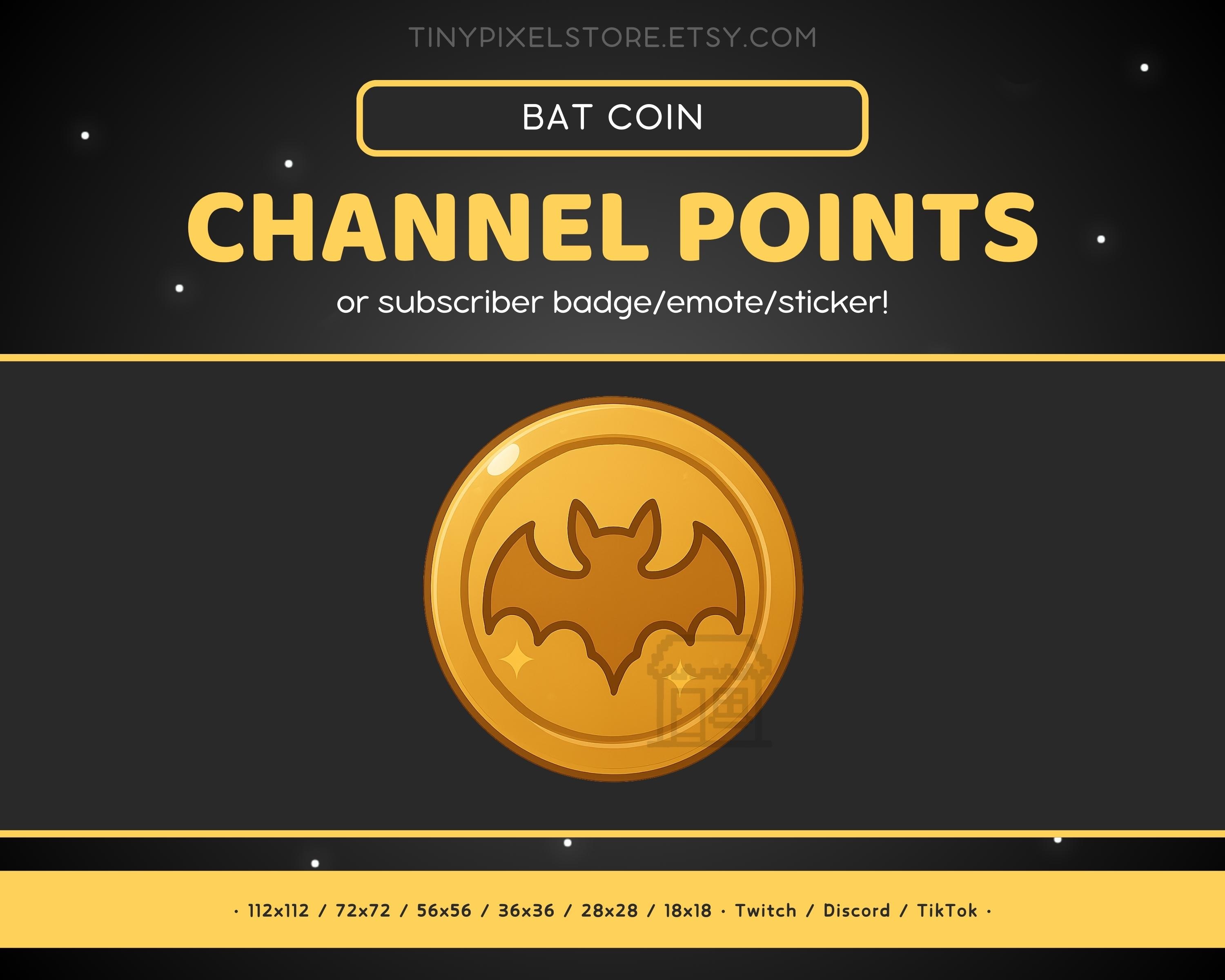 バットゴールデンコインTwitchチャンネルポイントアイコン、サブバッジ、絵文字 - かわいいDiscord絵文字、ステッカー - Etsy 日本