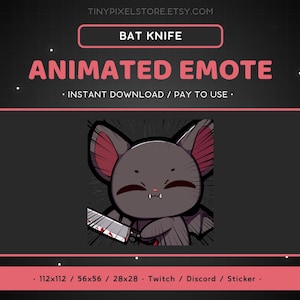 GEANIMEERDE Bat Twitch Emote Mes - Bat Stab Emote, Leuk, Dier, Horror, Eng, Nacht, Bloed, Discord-emote, Gaming-streaming, Emoji, Grappig