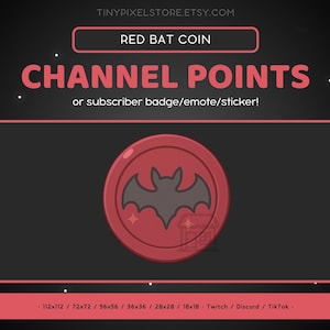 Rote Fledermaus-Münze Twitch Channel Point Symbol, Sub Badge, Emote - Süßes Discord Emote, Gaming Emoji, Aufkleber, Loyalitätsabzeichen