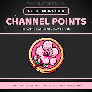 Sakura Flower Golden Coin Twitch Channel Point Icon, Sub Badge Emote - Discord Emote, Streaming Assets, Gaming Emoji, Sticker, Loyalty Badge