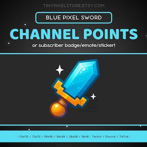 Blue Sword Twitch Channel Point Icon, Sub Badge, Emote - Cute Discord Emote, Streaming Assets, Gaming Emoji Sticker, Pixel, Fight, Attack