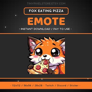 Fox Pizza Twitch Emote - Fox Eat Pizza Discord Emote, zasoby do przesyłania strumieniowego, gry, naklejka, emotikon, zwierzę, zabawne, pepperoni
