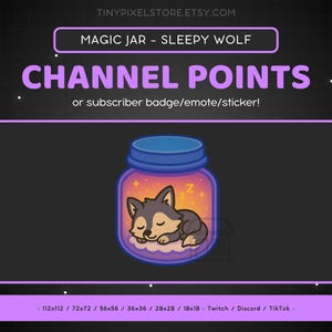 Ikona kanału Twitch Sleepy Wolf - odznaka subskrybenta, emotka, emotka Discord Magical Jar, zasoby do przesyłania strumieniowego, emoji do gier, naklejka, odznaka lojalnościowa