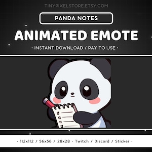 Gesto de Panda animado para Twitch: Gesto de notas de Panda, lindo, animal, gesto de Discord, transmisión de juegos, emoji, divertido, tomar notas, aprendizaje