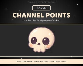 Icono de punto de canal de Twitch de calavera: insignia de suscripción, emoticono, emoticono gótico de Discord, recursos de streaming, emoji de juegos, pegatina, aterrador, espeluznante, muerto, muerte