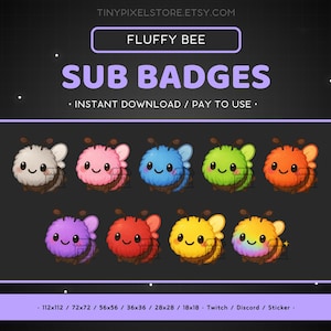 Flauschige Biene Twitch Sub Abzeichen, Emote - Bit Badges, Discord Emote, Channel Point Icon, Gaming Emoji, Aufkleber, Loyalitätsabzeichen