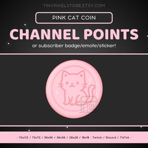 Cat Pink Coin Twitch Channel Point Icon, Sub Badge, Emote - Cute Discord Emote, Streaming Assets, Gaming Emoji, Sticker, Animal, Kawaii