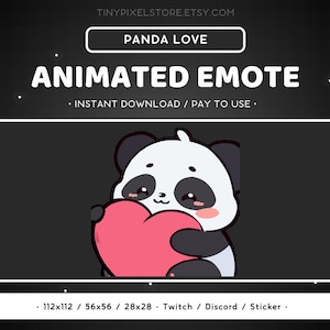 Gesto de Panda animado para Twitch: Gesto de amor de Panda, lindo, adorable, animal, gesto de Discord, transmisión de juegos, emoji, divertido, corazón, abrazo