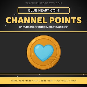 Blue Heart Golden Coin Twitch Channel Point Icon, Sub Badge, Emote - Cute Discord Emote, Streaming Assets, Gaming Emoji, Sticker, Love