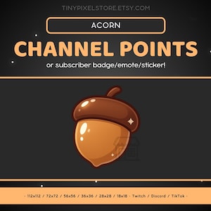 Ikona kanału Acorn Twitch - odznaka subskrybenta, emotka, różowa emotka Discord, zasoby do przesyłania strumieniowego, emoji do gier, odznaka lojalnościowa naklejki, orzech, wiewiórka
