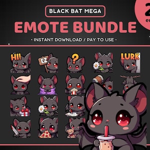 Bat Twitch Emote Bundle 25x - Discord Emote Pack, Cute Funny Animal, Streaming Assets, Gaming, Halloween, Night, Nocturnal, Horror, Goth