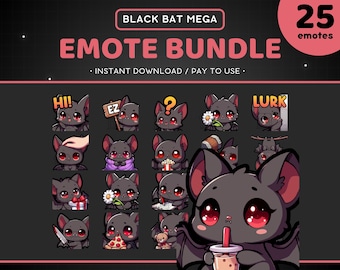 Bat Twitch Emote Bundle 25x - Discord Emote Pack, Cute Funny Animal, Streaming Assets, Gaming, Halloween, Night, Nocturnal, Horror, Goth
