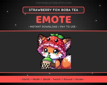 Fox Strawberry Boba Tea Twitch Emote - Fox Bubble Tea Discord Sticker