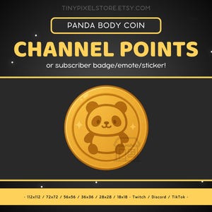Icono de punto de canal de Twitch con moneda dorada de Panda, insignia de suscripción, gesto: gesto lindo de Discord, recursos de streaming, emoji de juegos, pegatina, animal, kawaii