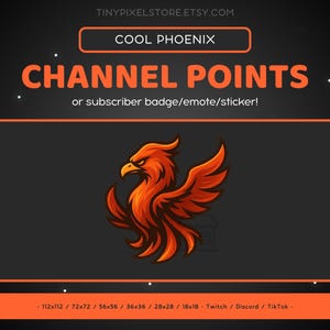 Cool Phoenix Twitch Channel Point Icon - Sub Badge, Emote, Fire Flame Bird Discord Emote, Streaming Assets, Gaming Emoji, Sticker, Feather