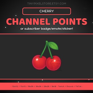 Cherry Twitch Channel Point Icon, Sub Badge, Emote - Cute Discord Emote, Streaming Assets, Gaming Emoji Sticker, Fruit, Funny, Red