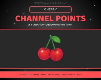 Cherry Twitch Channel Point Icon, Sub Badge, Emote - Cute Discord Emoji Sticker, Fruit