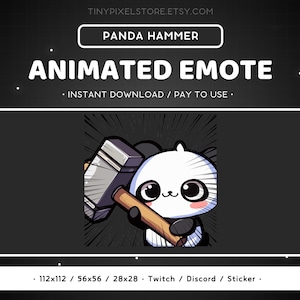 Gesto de Twitch de Panda ANIMADO: Gesto de Panda Ban Hammer, lindo, animal, gesto de Discord, transmisión de juegos, emoji, divertido, Bop, tiempo de espera, prohibido
