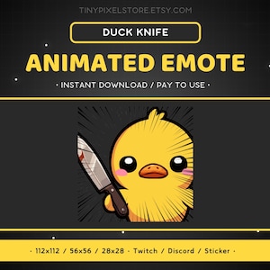Emote ANIMATA Duck Twitch - Emote Duck Knife, carino, animale, emote Discord, streaming di giochi, emoji, divertente, pugnalata, sangue, coltello