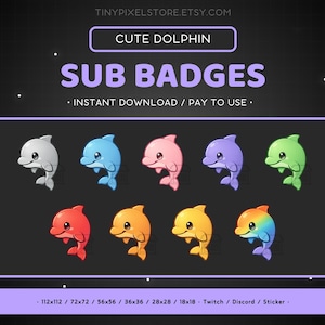 Badge secondaire Twitch Dauphin, emote - badges Bit, emote Discord, icône de canal, ressources en streaming, emoji de jeu, autocollant, badge de fidélité