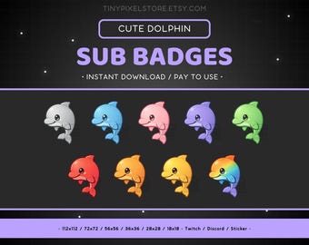 Dolphin Twitch Sub Badge, Emote - Bit Badges, Discord Emote, Channel Point Icon Emoji, Sticker