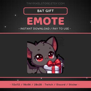 Bat Gift Emote - Discord Emote, Streaming Assets, Gaming Sticker, Emoticon, Funny, Animal, Cute, Halloween, Nocturnal, Horror