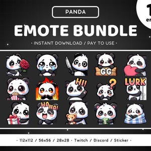 Panda Twitch Emote Bundle 15x - Panda Pack Discord Emote, Cute Funny Animal, Streaming Assets, Gaming Sticker, Comfy, Evil, Rose, Teddy Bear