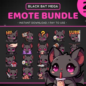 Bat Twitch Emote Bundle 25x - Discord Emote Pack, Cute Funny Animal, Streaming Assets, Gaming, Halloween, Night, Nocturnal, Horror, Goth