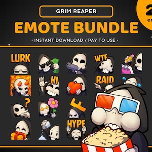 Sensenmann Twitch Emote Bundle 20x - Todesgeist Pack Discord Emote, Niedlich, Lustig, Tracking, Shinigami, Cloak, Hood, Skull, Scary